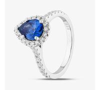 T. H. Baker Sterling Silver Blue Pear Cut Cubic Zirconia Shoulder Set Halo Ring S2186 - O