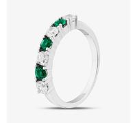 T. H. Baker Sterling Silver Brilliant Cut Green & White Cubic Zirconia Half Eternity Ring S2216 - M