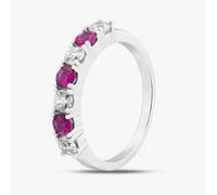 T. H. Baker Sterling Silver Brilliant Cut Red & White Cubic Zirconia Half Eternity Ring S2217 - N