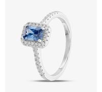 T. H. Baker Sterling Silver Cushion Cut Blue Cubic Zirconia Shoulder Set Cluster Ring S2157T - Q
