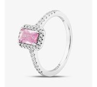 T. H. Baker Sterling Silver Emerald Cut Pink Cubic Zirconia Shoulder Set Cluster Ring S2157P - O
