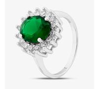 T. H. Baker Sterling Silver Oval & Brilliant Cut Green Cubic Zirconia Halo Ring S2160 - L