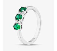 T. H. Baker Sterling Silver Oval & Brilliant Cut Green Cubic Zirconia Three Stone Ring S2225 - O