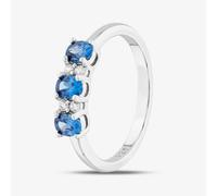 T. H. Baker Sterling Silver Oval Cut Blue & Brilliant Cut White Cubic Zirconia Ring S2227 - O