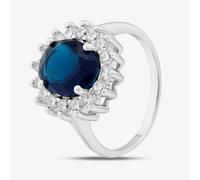 T. H. Baker Sterling Silver Oval Cut Blue Cubic Zirconia Cluster Ring S2159 - O