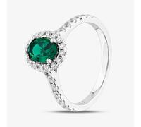 T. H. Baker Sterling Silver Oval Cut Green Cubic Zirconia Shoulder Set Cluster Ring S2173 - O