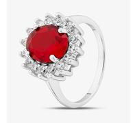 T. H. Baker Sterling Silver Oval Cut Red & White Cubic Zirconia Halo Ring S2161 - O