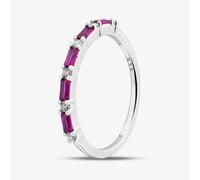 T. H. Baker Sterling Silver Red Baguette & Brilliant Cut Cubic Zirconia Half Eternity Ring S2209 - O