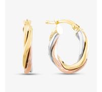 T.H.Baker Women's 9ct Three Colour Gold 10mm Twisted Hoop Earrings ER524 T.H.Baker Gold One Size