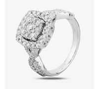 T.H.Baker Women's 9ct White Gold 1.00ct Diamond Cross Shoulder Square Cluster Ring in Silver | Size: Q T.H.Baker Silver Q