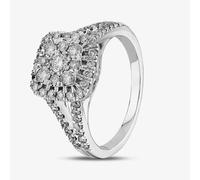 T.H.Baker Women's 9ct White Gold 1.00ct Diamond Shouldered Square Cluster Ring in Silver | Size: Q T.H.Baker Silver Q
