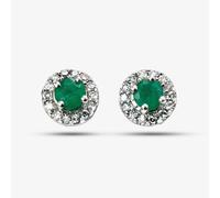 T.H.Baker Women's 9ct White Gold Diamond Emerald Earrings GE888G in Green T.H.Baker Green One Size