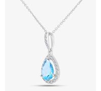 T.H.Baker Women's 9ct White Gold Pear Shaped Blue Topaz & Diamond Pendant Necklace DP1618WBT in Silver T.H.Baker Silver One Size