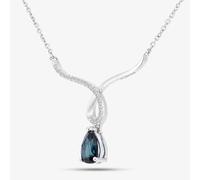 T.H.Baker Women's 9ct White Gold Pear Shaped Sapphire & Diamond Set Wishbone Necklace DP1614WSA in Silver T.H.Baker Silver One Size