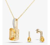T.H.Baker Women's 9ct Yellow Gold Cushion Cut Citrine & Diamond Set Pendant Necklace DP1600Yct | Size: Standard T.H.Baker Gold Standard