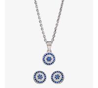 T.H.Baker Women's Silver Blue & White Cubic Zirconia Round Pendant & Earring Set SET9729 T.H.Baker Blue One Size