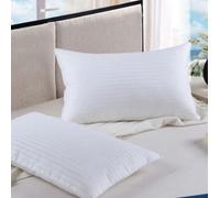 T-H Hotel Quality Stripe Pillows for Sleeping Premium Hollowfibre Filled, Breathable Anti-Allergy Soft to Medium Firm Bounce Back Pillows For Bed, White, 2 Count (Pack of 1)