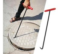 T-Handle Manhole Lifter Hook, Black Steel Manhole Covers & Storm Drain Cover Lifting Hooks, Versatile Pry Bar/Crowbar Lifter for Plumbers(2pcs66 cm (26"))