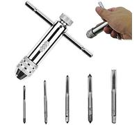 T-Handle Tap Wrench, Ratchet Tap Holder Wrench, Tapping Threading Tool Set, Adjustable T Type Ratchet Tap Chuck Wrench with 5pcs M3 M4 M5 M6 M8 3mm-8mm Machine Screw Thread for Mechanics, Engineers