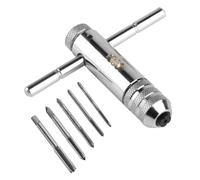 T Handle Tap Wrench Set, Adjustable T-Handle Ratchet Tap Wrench Tool Re-Threading Tools, with 5 Pcs M3-M8 Metric Metal Hand Thread Taps forTap and Die Sets, Metric Plug T-Shaped Taps