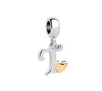 T Initial Letter Gold Heart Charm for Pandora Charms Bracelets Name Alphabet Birthday Jewellery Gift for Women Daughter Granddaughter Sister Friendship