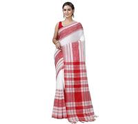 T.J. SAREES Elegant Khadi Cotton Sarees for Women Perfect for Parties and Special Occasions Comfortable and Stylish Cotton Sarees for Women With Blouse Pcs (Pack of 1), Red And White, 6.3 Meters