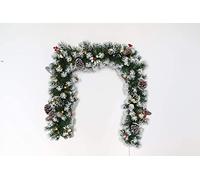 T-Jaras 180cm Pre-Lit Decorated Christmas Garland with Warm White LEDs, Flashing LEDs, Operated by 3 x AA Batteries, Christmas Decoration (Snow Effect)