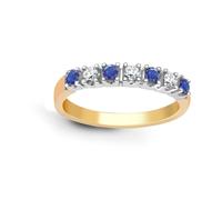 (T) Jewelco London 9ct 2 Colour Gold H I1 0.15ct Diamond and Blue 0.2ct Sapphire 7 Stone Royal Eternity Ring 3mm - 9R022