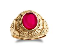 (T) Jewelco London Mens 9ct Gold Ruby-Red Oval Cabochon CZ Solitaire University College Ring - JRN342
