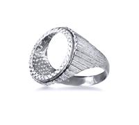 (T) Jewelco London Men's Solid 925 Silver Ribbed Barked Half Sovereign Mount Ring - ARN115-H