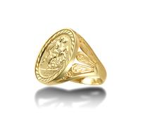 (T) Jewelco London Men's Solid 9ct Gold Welsh Feather St George & Dragon Medallion Ring (Full Sov Size)