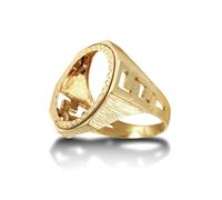 (T) Jewelco London Men's Solid 9ct Yellow Gold Curb Links Octagon Half Sovereign Mount Ring - JRN181-H