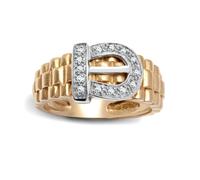(T) Jewelco London Men's Solid 9ct Yellow Gold Pave Set Round H I1 0.15ct Diamond Belt Buckle Ring 11mm - 9R090