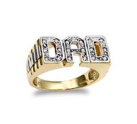 (T) Jewelco London Men's Solid 9ct Yellow Gold White Round Brilliant Cubic Zirconia Brick Link Sides DAD Ring - JRN133