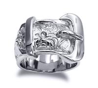 (T) Jewelco London Men's Solid Rhodium-plated Silver Single Buckle Ring - ARN203