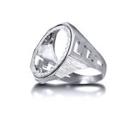 Jewelco London Men's Solid Silver Curb Links Octagon Half Sovereign Mount Ring | Size: T Jewelco London Silver T