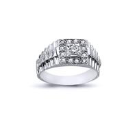 Jewelco London Men's Rhodium Silver CZ Watch Cluster Solitaire Ring 4mm 11mm | Size: T Jewelco London Silver T