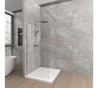 T&K 700x1900mm Walk in Shower Enclosure Wetroom Shower Screen Panel Chrome Framed, 8mm Tougheded Glass Safety Double-Sided Easy Clean Glass with Telescopic Support Bar