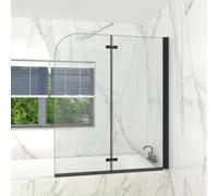 T&K Bath Screen Bifold Shower Panel Black 1200x1400mm 2 Section Folding Shower Screen 5mm Toughened Double-Sided Easy Clean Glass 180° Pivot Bathroom Shower Door