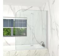 T&K Bath Screen Bifold Shower Panel Chrome 1300x1400mm 2 Section Folding Shower Screen 5mm Toughened Double-Sided Easy Clean Glass 180° Pivot Bathroom Shower Door