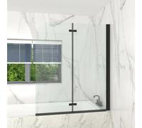 T&k Bath Shower Screen Bifold Shower Panel Black 1200X1400mm 2 Section Folding 5mm Toughened Double-Sided Easy Clean Glass