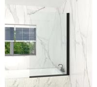 T&K Shower Screen 900x1400mm Pivot Bath Screen Panel Black Round Edge 5mm Toughened Double-Sided Easy Clean Glass Bathroom Shower Door