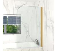 T&K Shower Screen 900x1400mm Pivot Bath Screen Panel Gold Round Edge 5mm Toughened Double-Sided Easy Clean Glass Bathroom Shower Door