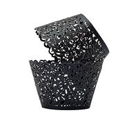 T-Language 50pcs Cupcake Wrappers Lace Cupcake Liners Laser Cut Artistic Bake Cake Paper Cups Muffin Paper Holders (Black)