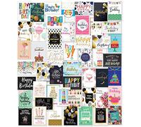T&M Quality Designs LLC Unique Happy Birthday Cards Assortment 50 MultiPack with 25 White and 25 Brown Envelopes and Stickers Large Notes 5x7 Inch Multi pack, Blank Inside, For Men and Women