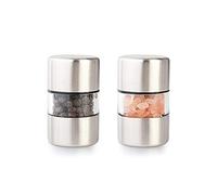 T-mark Premium Sea Salt and Pepper Grinder Set - Spice Mill with Brushed Stainless Steel, Small Portable Ceramic Salt & Pepper Shakers (2-Pack)