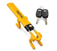 T MATYA Steering Wheel Lock Twin Bar | Heavy Duty Car Steering Wheel Locks Anti Theft Device | High Visibility - Adjustable Length Steering Lock with 2 Keys | Universal Fit for Car Wheel Lock