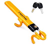 T MATYAL Steering Wheel Lock Twin Bar, Car Steering Wheel Lock Anti Theft Heavy Duty, Universal Steering Lock High Visibility Yellow Fit for Cars, SUVs, Vans, Caravans with 2 Keys