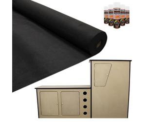 T-Mech 11m2 Van Lining Carpet Super Stretch Kit Black | with Camper Motor Home Kitchen Unit | Free 5 Heavy Duty Adhesive Glue Spray Cans