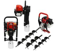 T-Mech Earth Auger and Petrol Post Driver 120mm Post Hole Borer Fence Hammer Picket Fencing Knocker 52cc 37.7cc Rammer Red